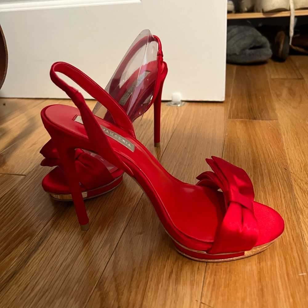 Bcbg maxazria red pumps with gold detail